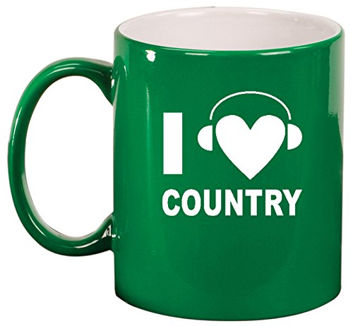 Ceramic Coffee Tea Mug Cup I Heart Love Country Music Headphones (Green)