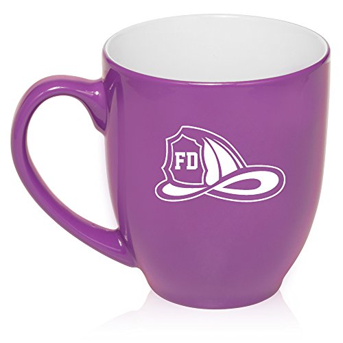 16 oz Large Bistro Mug Ceramic Coffee Tea Glass Cup Firefighter Helmet (Purple)