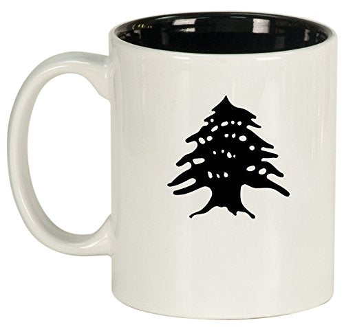 Ceramic Coffee Tea Mug Cup Cedar Tree Lebanon Lebanese (White)