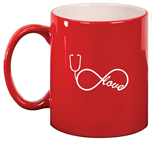 Ceramic Coffee Tea Mug Infinity Love Nurse Stethoscope (Red)
