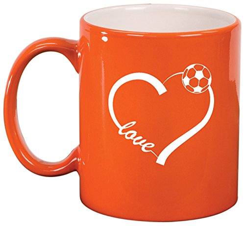 Ceramic Coffee Tea Mug Cup Love Heart Soccer (Orange)