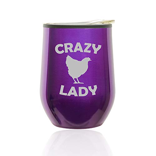 Stemless Wine Tumbler Coffee Travel Mug Glass With Lid Crazy Chicken Lady (Royal Purple)