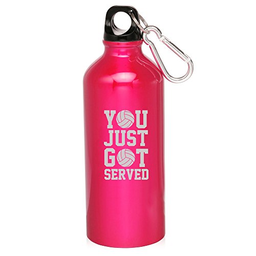 20oz Aluminum Sports Water Bottle Caribiner Clip You Just Got Served Volleyball (Hot Pink)