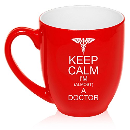 16 oz Large Bistro Mug Ceramic Coffee Tea Glass Cup Keep Calm I'm Almost A Doctor (Red)
