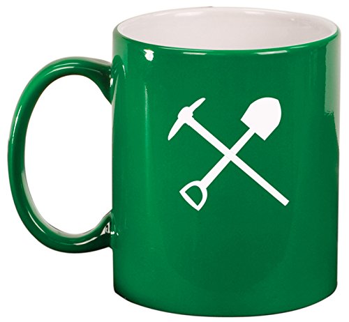 Ceramic Coffee Tea Mug Shovel Pick Miner Mining Tools (Green)