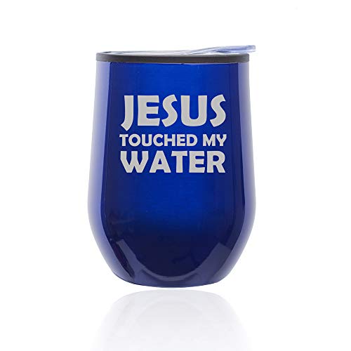 Stemless Wine Tumbler Coffee Travel Mug Glass With Lid Jesus Touched My Water Funny