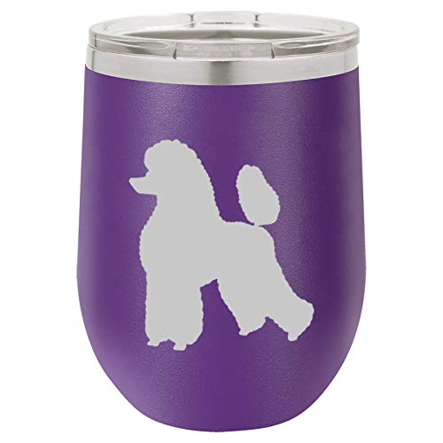 12 oz Double Wall Vacuum Insulated Stainless Steel Stemless Wine Tumbler Glass Coffee Travel Mug With Lid Poodle (Purple)