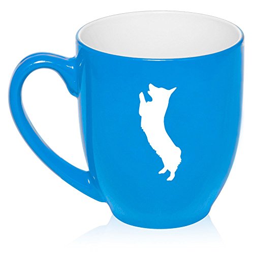 16 oz Large Bistro Mug Ceramic Coffee Tea Glass Cup Corgi Standing (Light Blue)