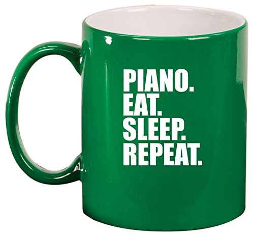 Ceramic Coffee Tea Mug Cup Piano Eat Sleep Repeat (Green)
