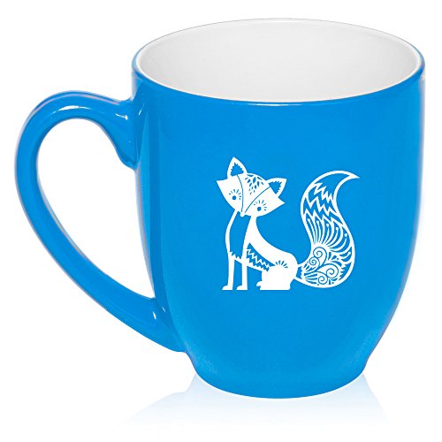 16 oz Large Bistro Mug Ceramic Coffee Tea Glass Cup Fancy Fox (Light Blue)