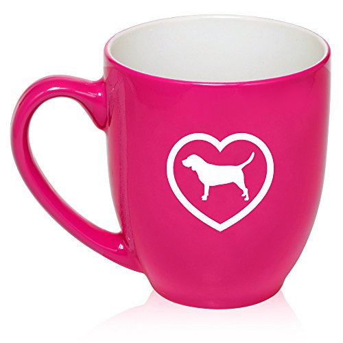 16 oz Large Bistro Mug Ceramic Coffee Tea Glass Cup Beagle Heart (Hot Pink)