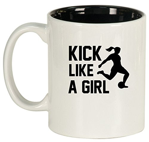 Ceramic Coffee Tea Mug Cup Kick Like A Girl Soccer (White)