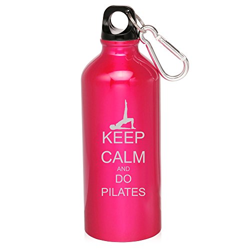 20oz Aluminum Sports Water Bottle Caribiner Clip Keep Calm and Do Pilates (Hot Pink)