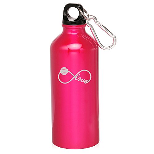 20oz Aluminum Sports Water Bottle Caribiner Clip Infinity Love for Baseball Softball (Hot Pink)