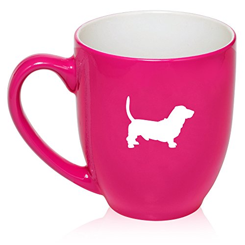 16 oz Large Bistro Mug Ceramic Coffee Tea Glass Cup Basset Hound (Hot Pink)