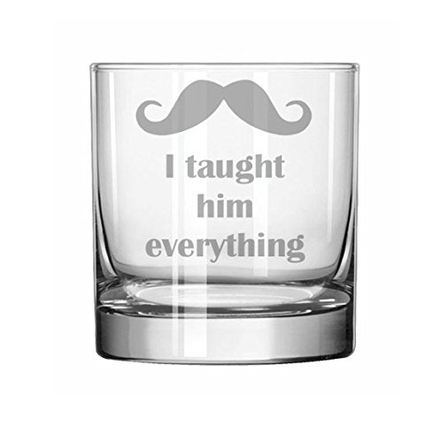 11 oz Rocks Whiskey Highball Glass Father of the Groom I taught him everything Mustache,MIP