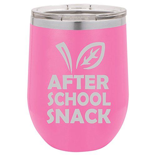 12 oz Double Wall Vacuum Insulated Stainless Steel Stemless Wine Tumbler Glass Coffee Travel Mug With Lid After School Snack Funny Teacher (Hot-Pink)