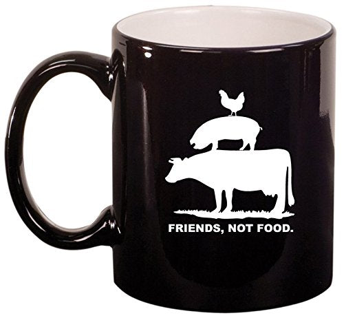 Ceramic Coffee Tea Mug Cup Friends, Not Food Vegan Farm Animal Rights (Black)