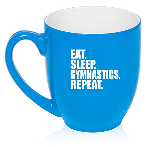 16 oz Large Bistro Mug Ceramic Coffee Tea Glass Cup Eat Sleep Gymnastics Repeat (Light Blue)