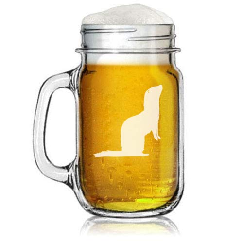 16oz Mason Jar Glass Mug w/Handle Ferret