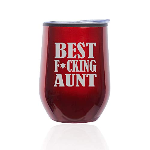 Stemless Wine Tumbler Coffee Travel Mug Glass With Lid Best F ing Aunt (Red)