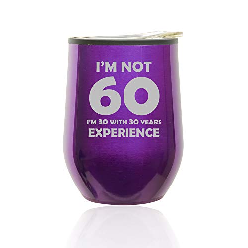 Stemless Wine Tumbler Coffee Travel Mug Glass With Lid I'm Not 60 Funny 60th Birthday (Royal Purple)