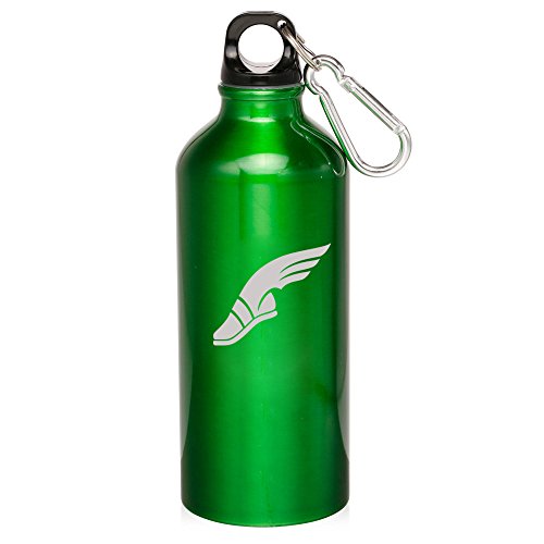 20oz Aluminum Sports Water Bottle Caribiner Clip Track and Field Wing Shoe (Green)