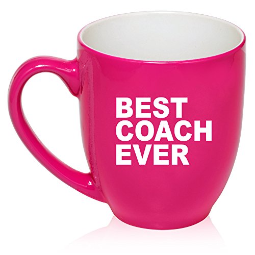 16 oz Large Bistro Mug Ceramic Coffee Tea Glass Cup Best Coach Ever (Hot Pink)
