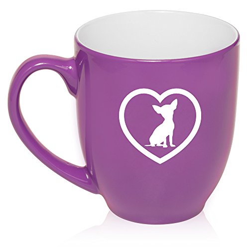16 oz Purple Large Bistro Mug Ceramic Coffee Tea Glass Cup Chihuahua Heart