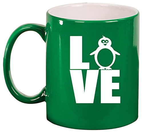 Ceramic Coffee Tea Mug Cup LOVE Penguin (Green)
