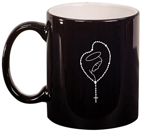 Ceramic Coffee Tea Mug Rosary Mary (Black)