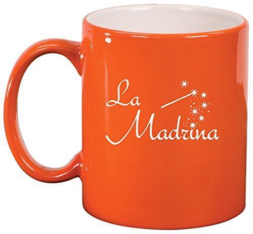 Ceramic Coffee Tea Mug Cup La Madrina Christening Baptism Godmother (Orange)
