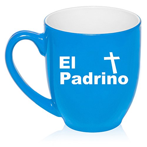 16 oz Large Bistro Mug Ceramic Coffee Tea Glass Cup El Padrino Christening Baptism Godfather (Light Blue)