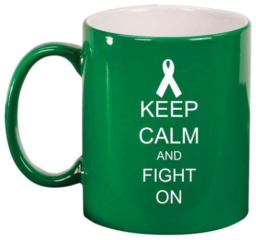 Keep Calm and Fight On Cancer Ceramic Coffee Tea Mug Cup Green