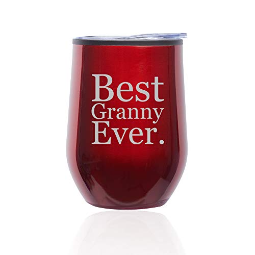 Stemless Wine Tumbler Coffee Travel Mug Glass With Lid Best Granny Ever (Red)