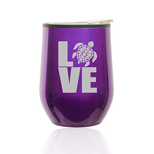 Stemless Wine Tumbler Coffee Travel Mug Glass With Lid Love Sea Turtle (Royal Purple)