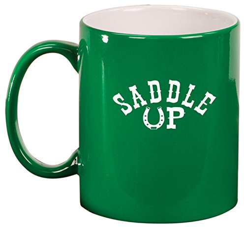 Ceramic Coffee Tea Mug Country Saddle Up Horseshoe (Green)