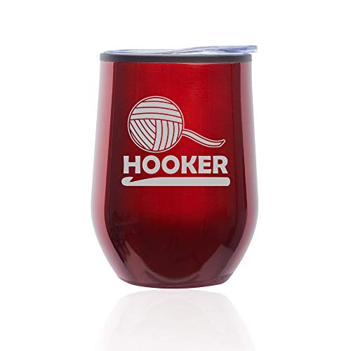 Stemless Wine Tumbler Coffee Travel Mug Glass With Lid Funny Crochet Hooker (Red)