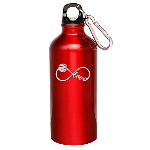 20oz Aluminum Sports Water Bottle Caribiner Clip Infinity Love for Basketball (Red)