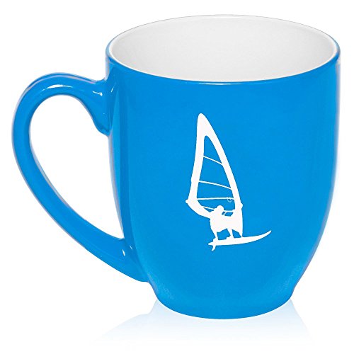 16 oz Large Bistro Mug Ceramic Coffee Tea Glass Cup Wind Surf (Light Blue)