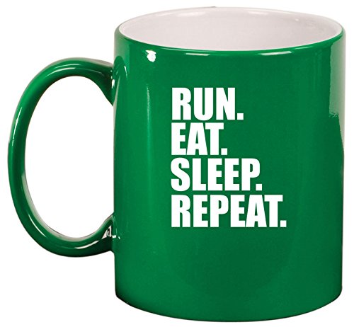 Ceramic Coffee Tea Mug Cup Run Eat Sleep Repeat (Green)