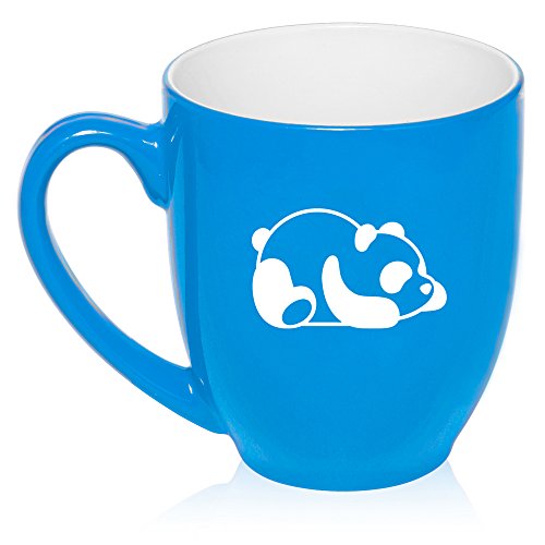 16 oz Large Bistro Mug Ceramic Coffee Tea Glass Cup Lazy Panda (Light Blue)