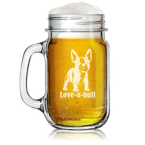 16oz Mason Jar Glass Mug w/Handle Love-A-Bull French Bulldog