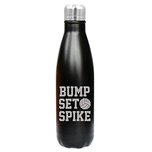 17 oz. Double Wall Vacuum Insulated Stainless Steel Water Bottle Travel Mug Cup Bump Set Spike Volleyball (Black)