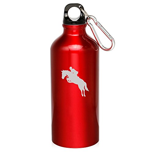 20oz Aluminum Sports Water Bottle Caribiner Clip Horse with Rider (Red)