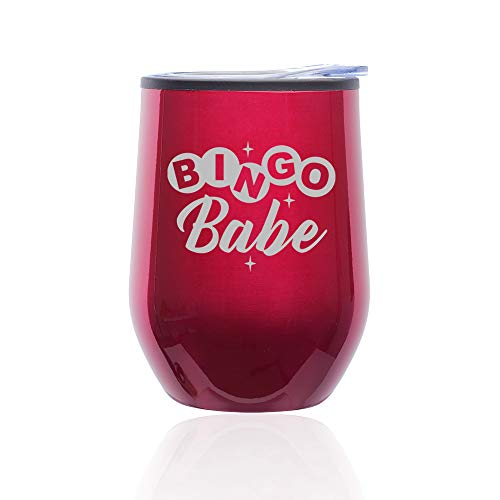 Stemless Wine Tumbler Coffee Travel Mug Glass With Lid Bingo Babe (Fuchsia)