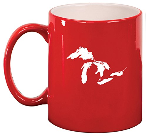 Ceramic Coffee Tea Mug Cup Great Lakes Michigan (Red)