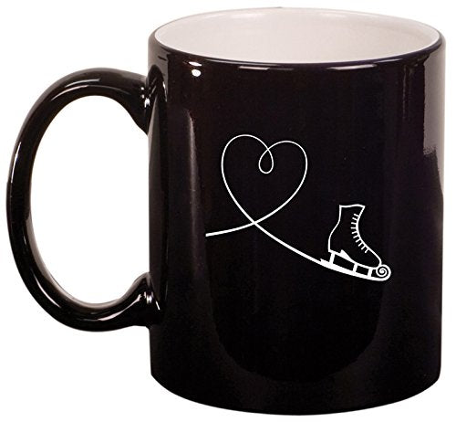 Ceramic Coffee Tea Mug Cup Heart Love Ice Skating (Black)