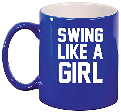 Ceramic Coffee Tea Mug Cup Swing Like A Girl Golf Softball Kettlebell (Blue)