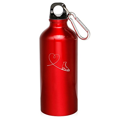 20oz Aluminum Sports Water Bottle Caribiner Clip Heart Love Ice Skating (Red)